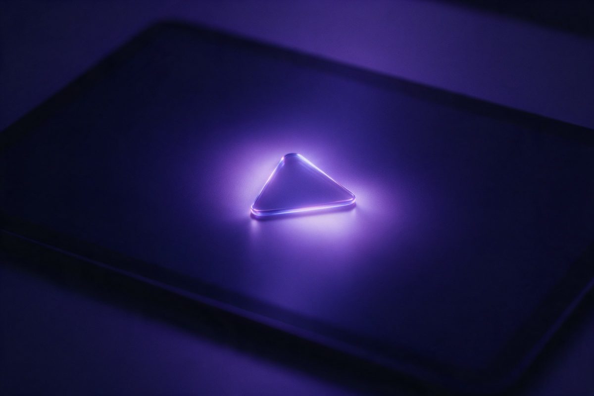 Karanlık parlak bir tablet yüzeyinde parlayan üçgen biçimli ışık yansıması