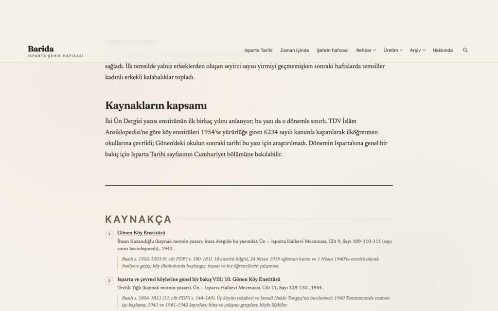 Uzun okuma yazısının sonundaki numaralı kaynakça listesi