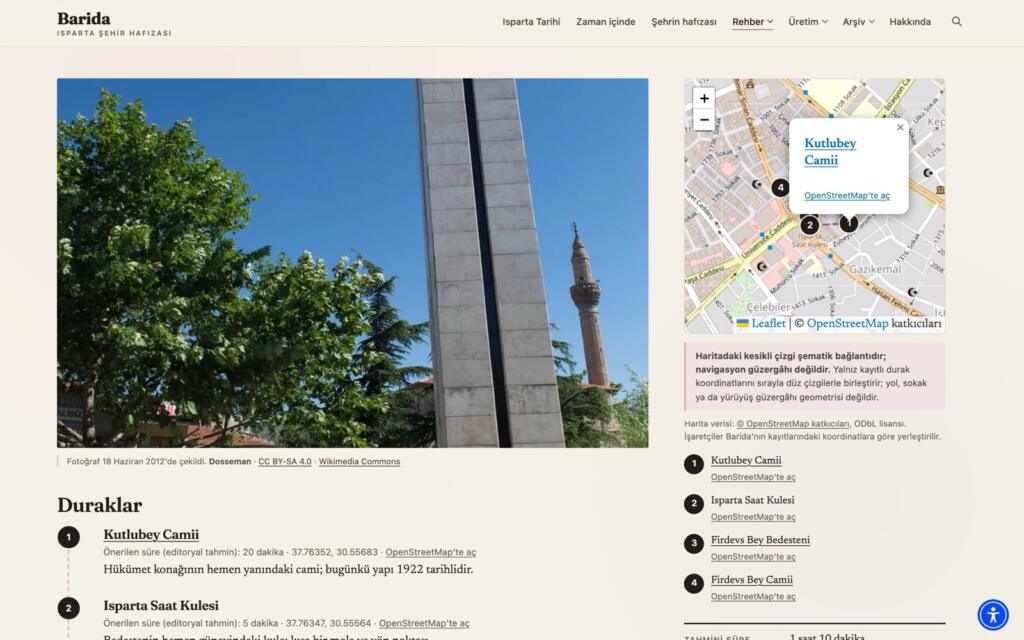 Ziyaretçi isteğiyle açılmış, numaralı işaretçiler taşıyan harita bölümü